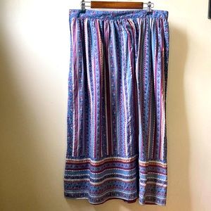 Vintage Handmade 70s Cottagecore Floral Striped Midi Skirt
